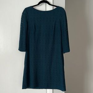 Teal lace shift dress - perfect for weddings and the holidays!